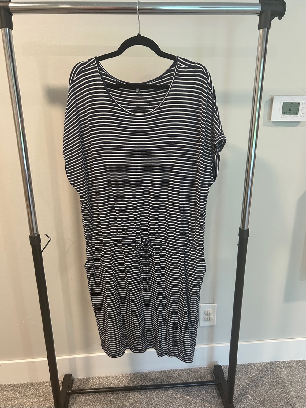 Casual Navy & White Striped Drawstring Waist Dress